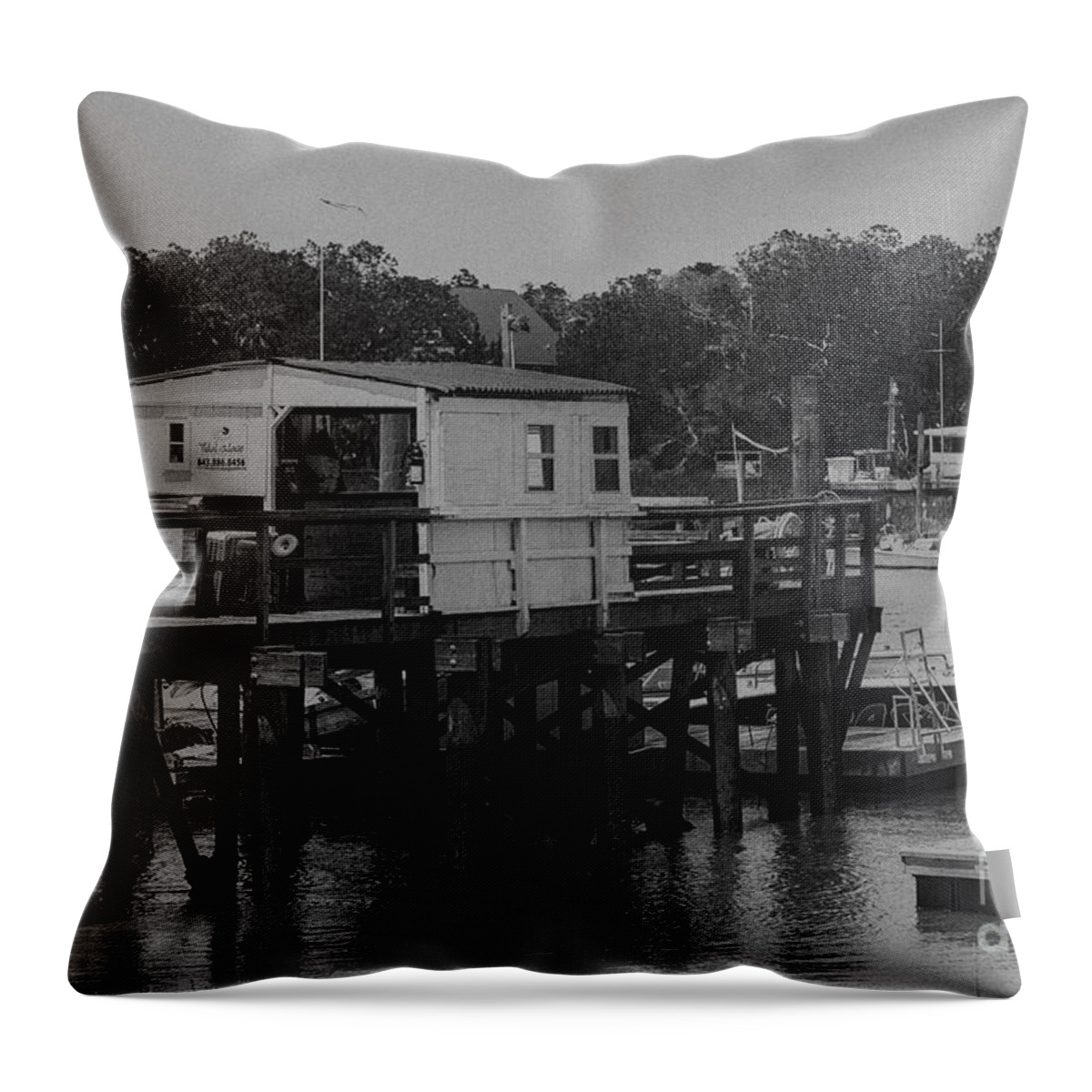 Tidal Wave Watersports Throw Pillow featuring the photograph Vintage Isle of Palms Dock on the ICW by Dale Powell