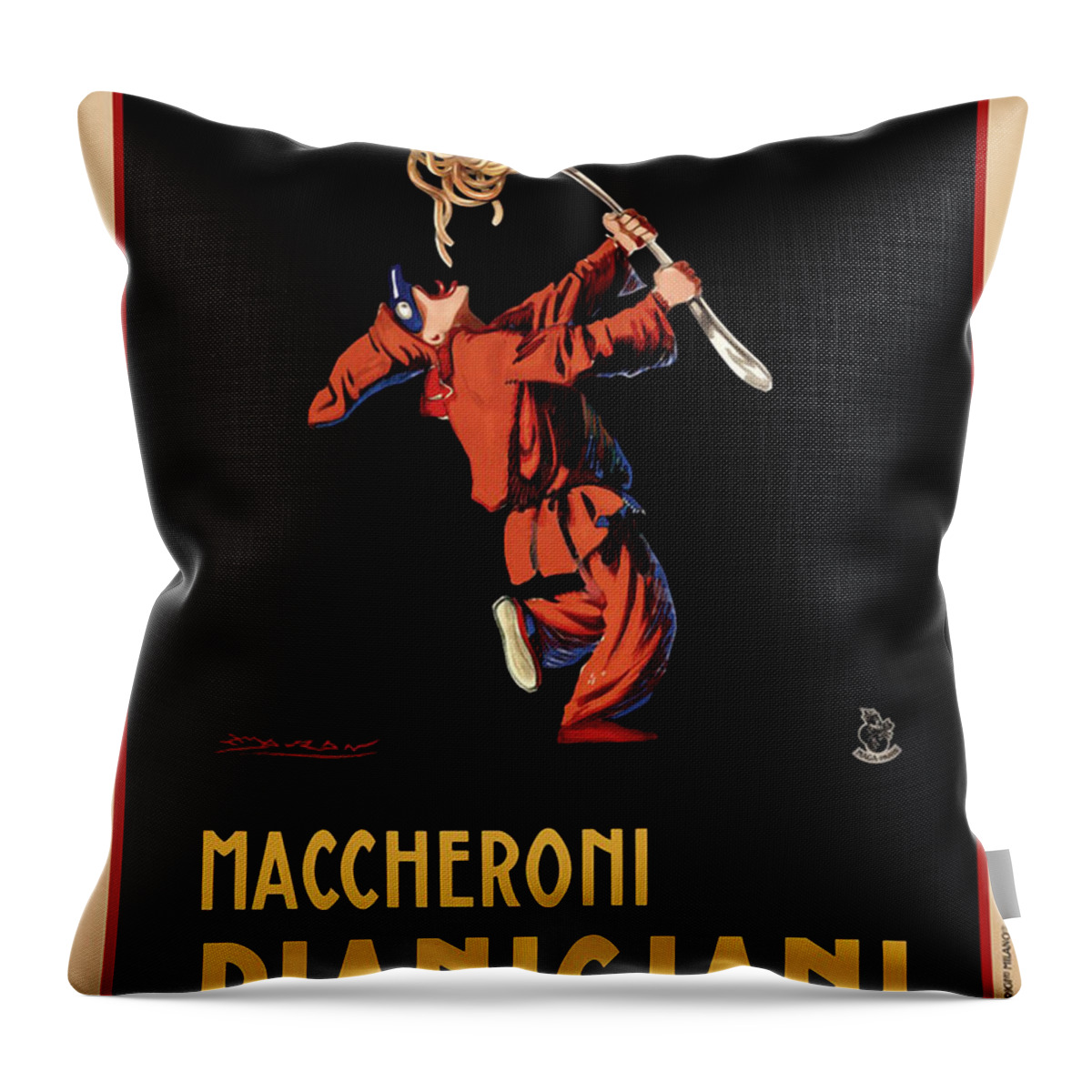 Pasta Throw Pillow featuring the painting Vintage Italian Pasta Advertising by Mindy Sommers