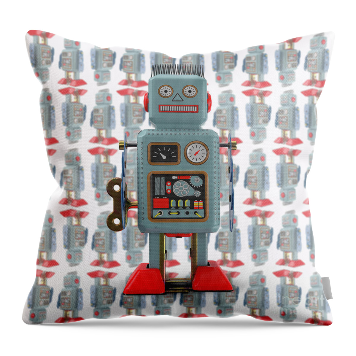 Robot Throw Pillow featuring the photograph Vintage Japanese Toy Robot Design by Edward Fielding