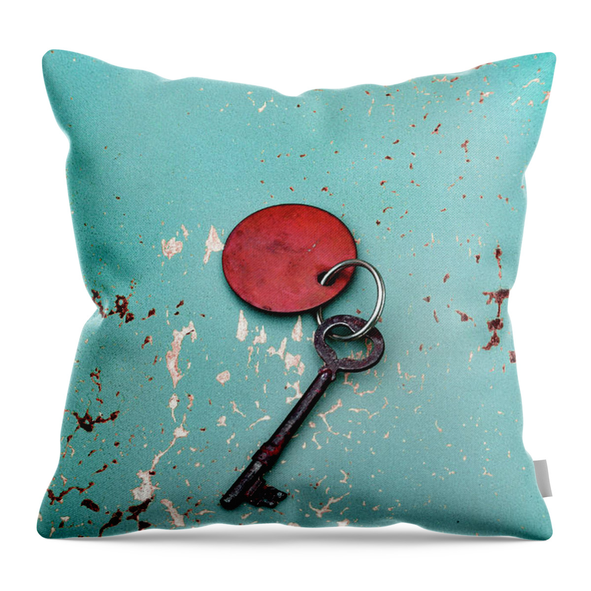 Key Throw Pillow featuring the photograph Vintage Key with Red Tag by Jill Battaglia