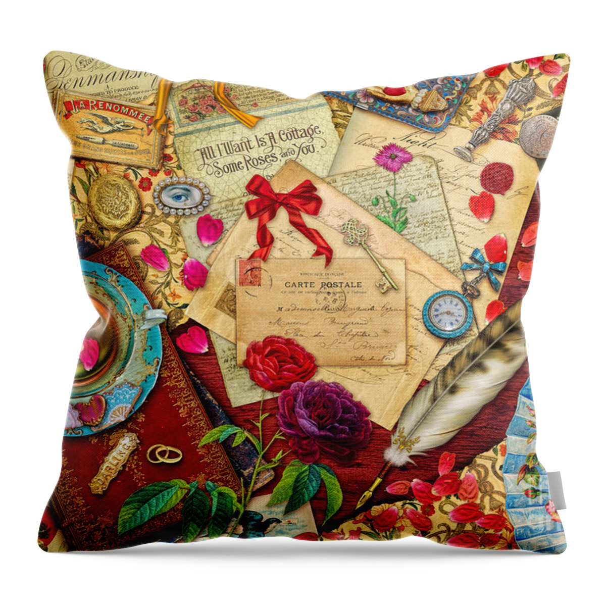 Aimee Stewart Throw Pillow featuring the digital art Vintage Love Letters by MGL Meiklejohn Graphics Licensing