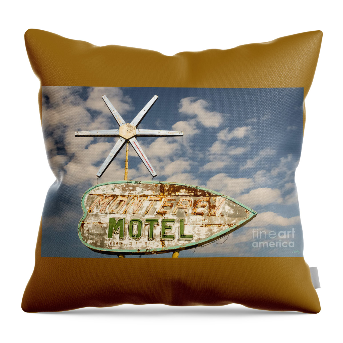 Vintage Monterey Motel Throw Pillow featuring the photograph Vintage Monterey Motel Neon Sign by Imagery by Charly