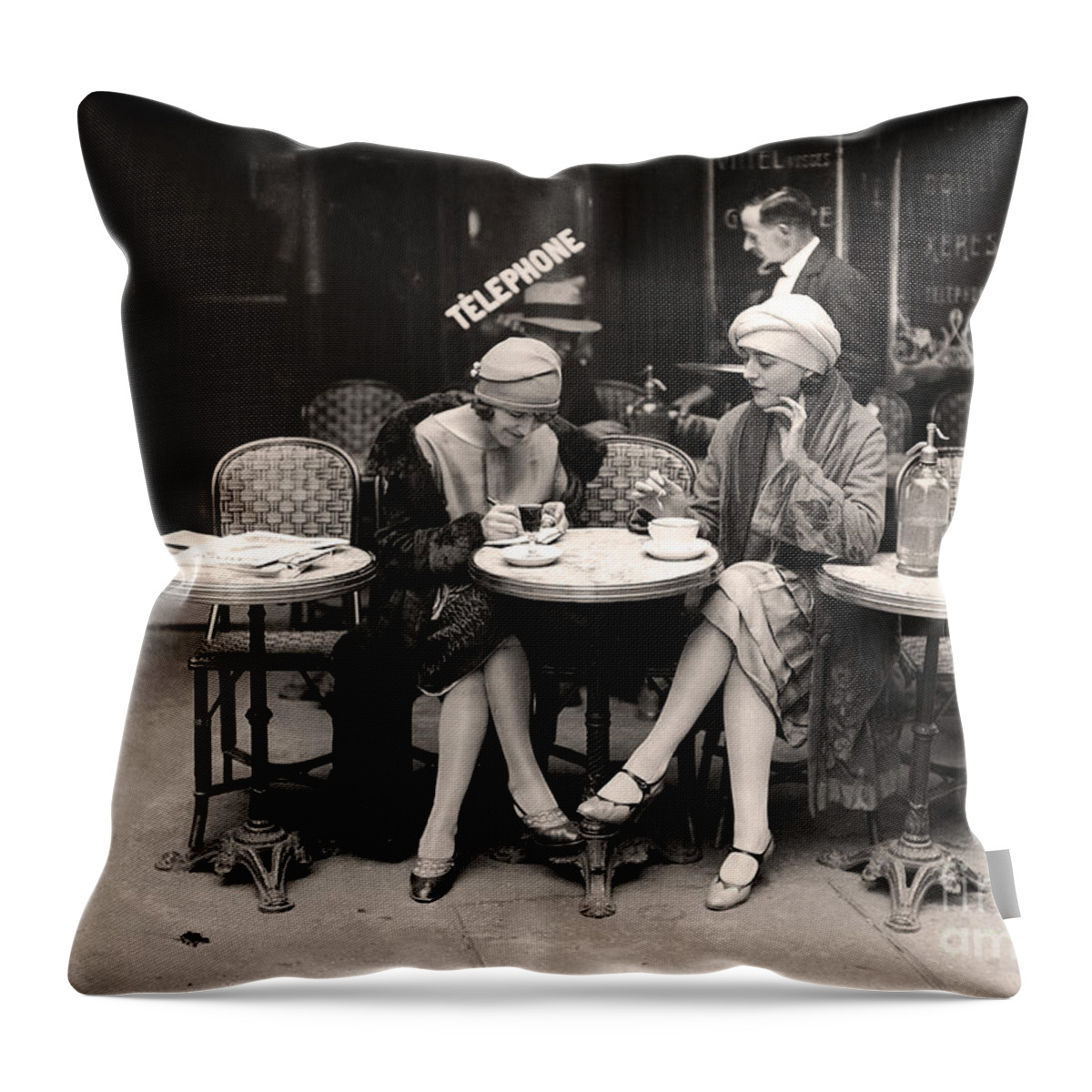 Vintage Paris Throw Pillow featuring the painting Vintage Paris Cafe by Mindy Sommers