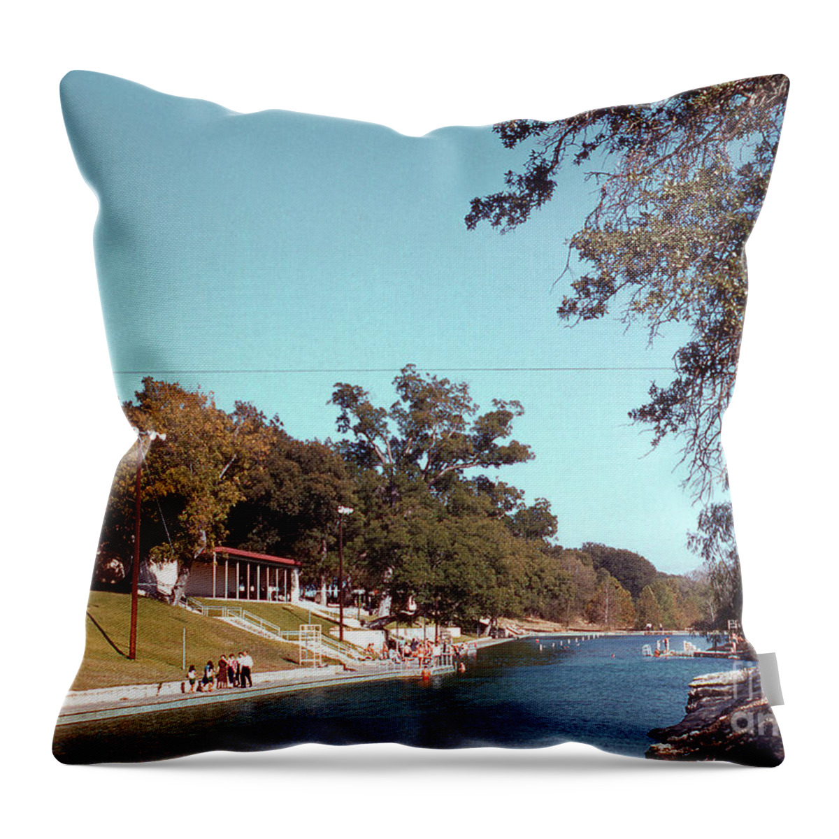 Barton Springs Throw Pillow featuring the photograph Vintage photo of Austins Barton Springs Pool in November 1955 by Dan Herron