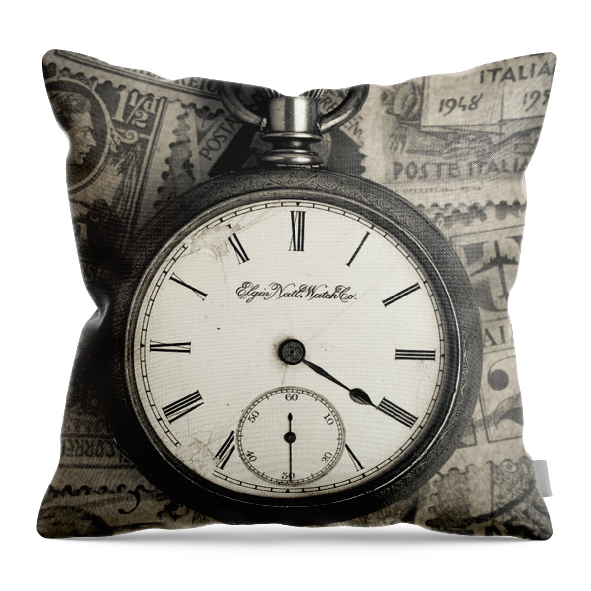 Still Life Throw Pillow featuring the photograph Vintage Pocket Watch by Edward Fielding