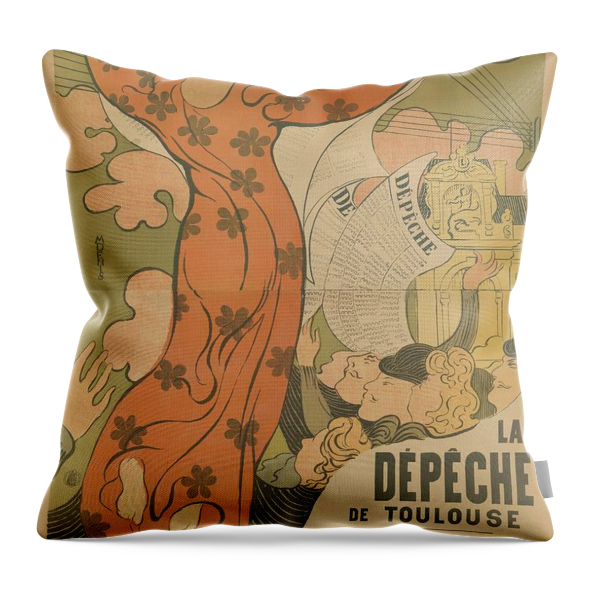 Vintage Poster For The Newspaper La Dpche De Toulouse Maurice Denis (1870 - 1943) Throw Pillow featuring the painting Vintage Poster for the newspaper by MotionAge Designs