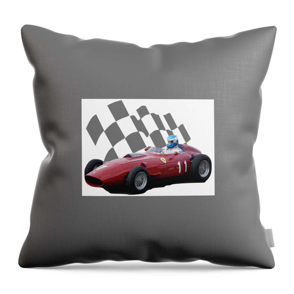 Racing Car Throw Pillow featuring the photograph Vintage Racing Car and Flag 2 by John Colley