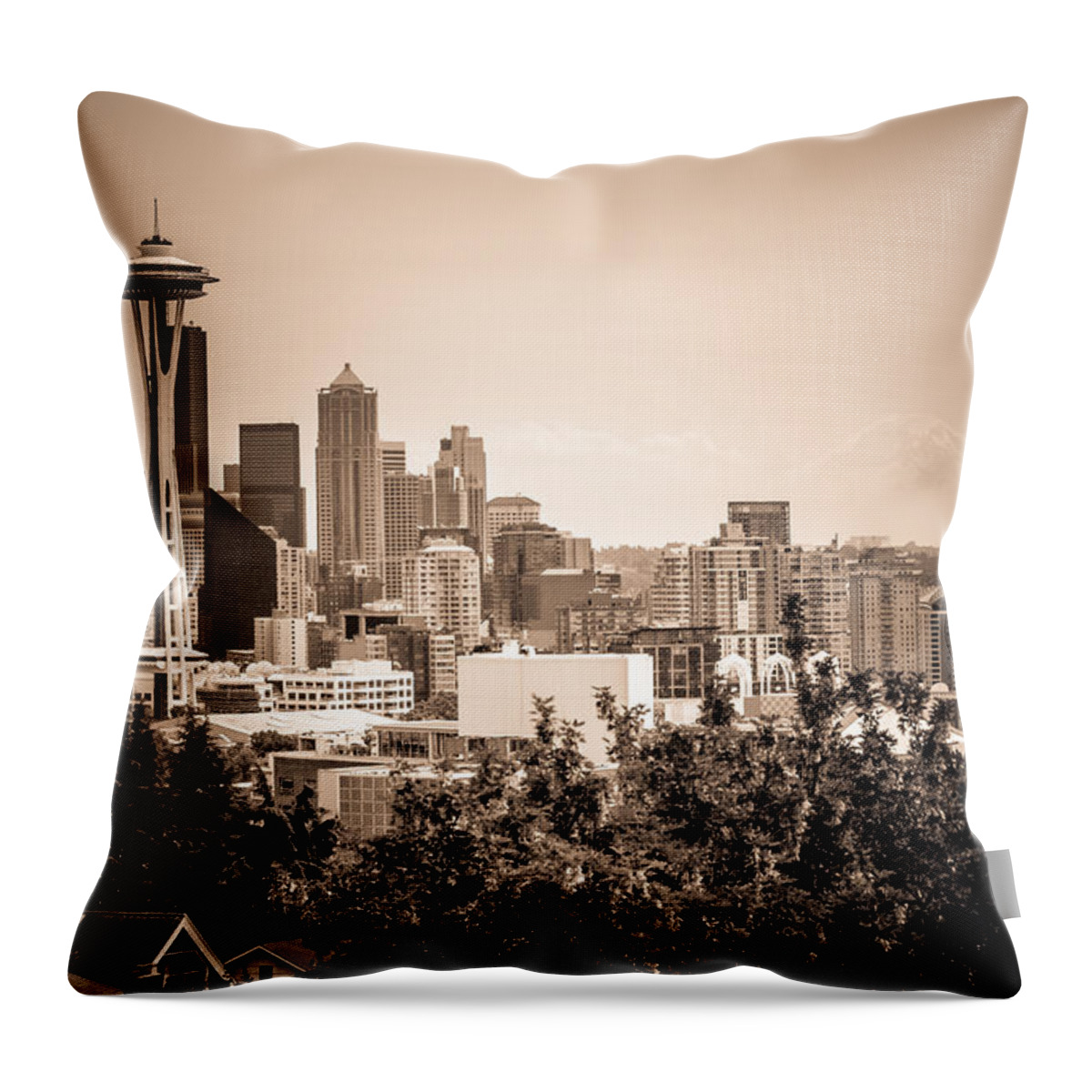 Downtown Throw Pillow featuring the photograph Vintage Seattle and Space Needle by Anthony Doudt