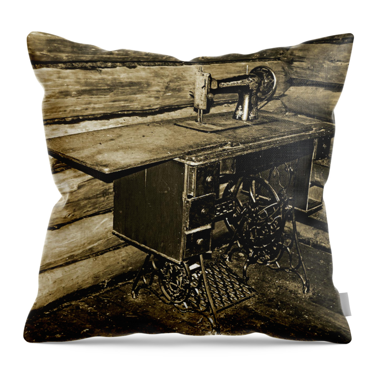 Singer Sewing Machine Throw Pillow featuring the photograph Vintage Singer Sewing Machine by Debbie Oppermann