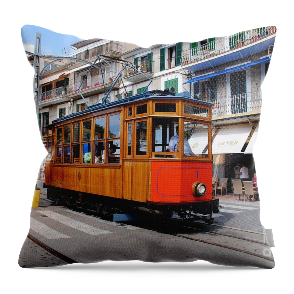 Soller Throw Pillow featuring the photograph Vintage Soller tram in Majorca by David Fowler