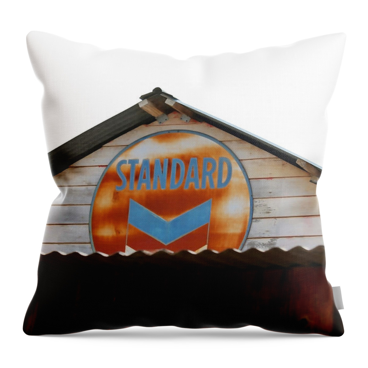 Standard Oil Throw Pillow featuring the photograph Vintage Standard Oil Sign by Art Block Collections