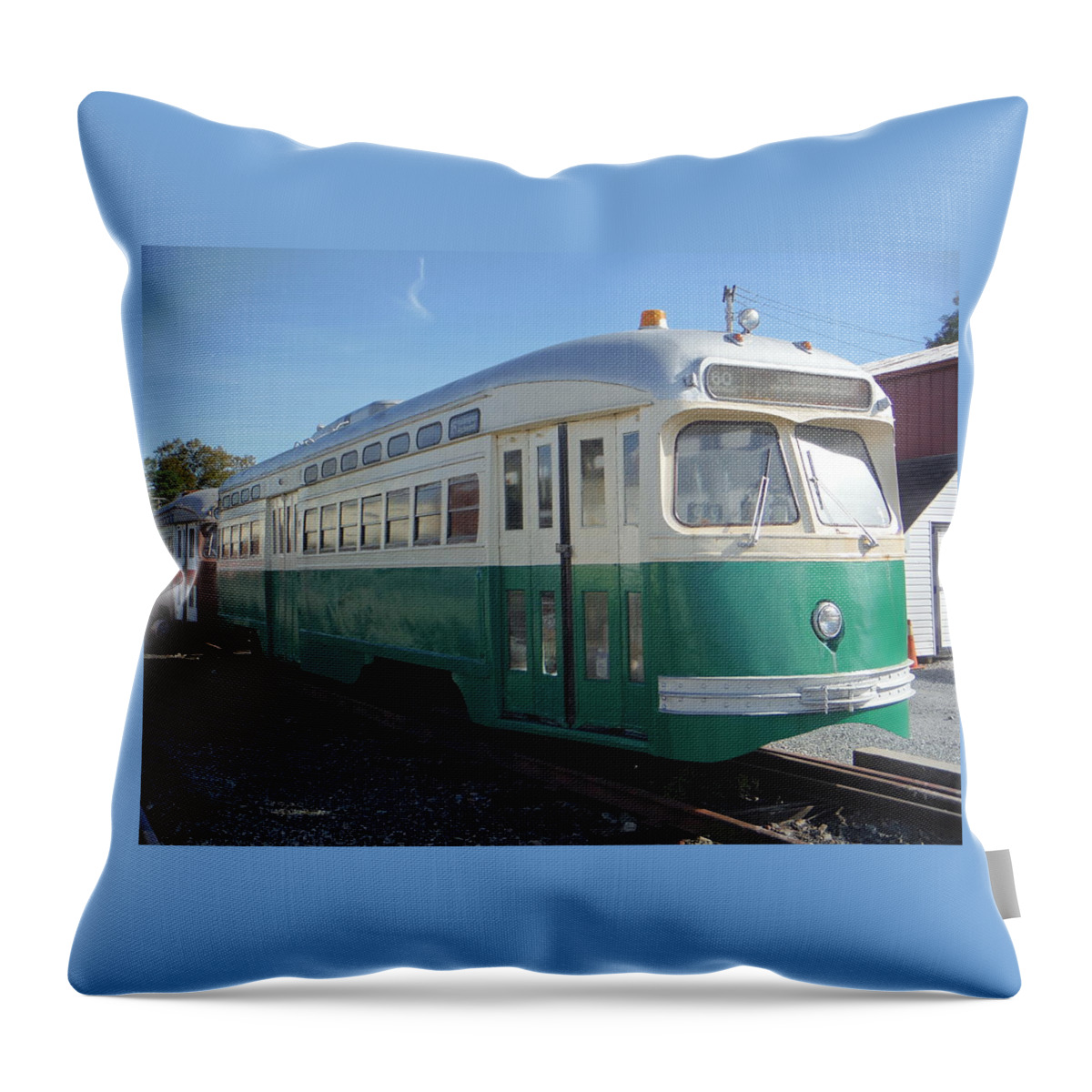 Trolley Throw Pillow featuring the photograph Vintage Street Trolley by Jacqueline Whitcomb