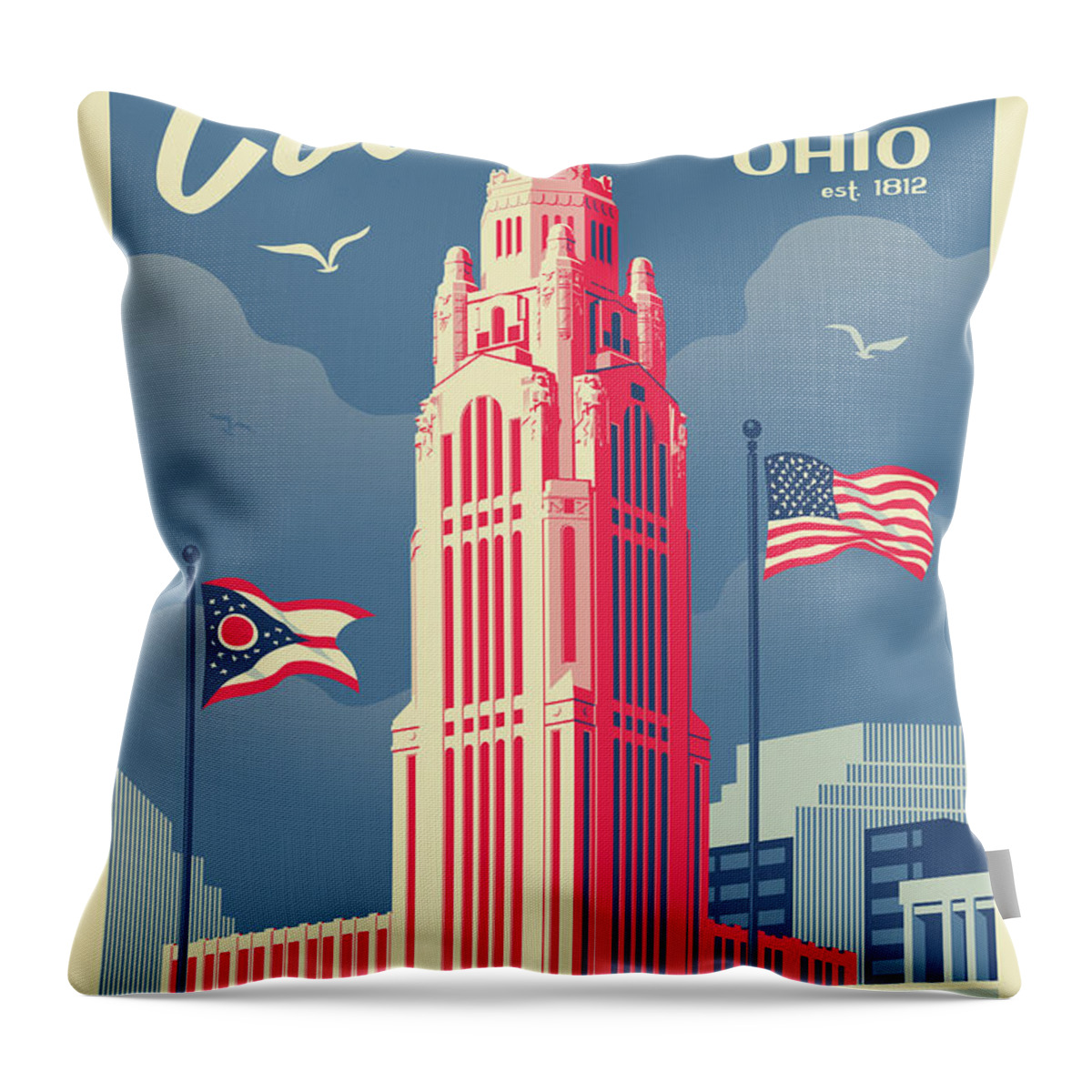 Travel Poster Throw Pillow featuring the digital art Columbus Poster - Vintage Style Travel by Jim Zahniser