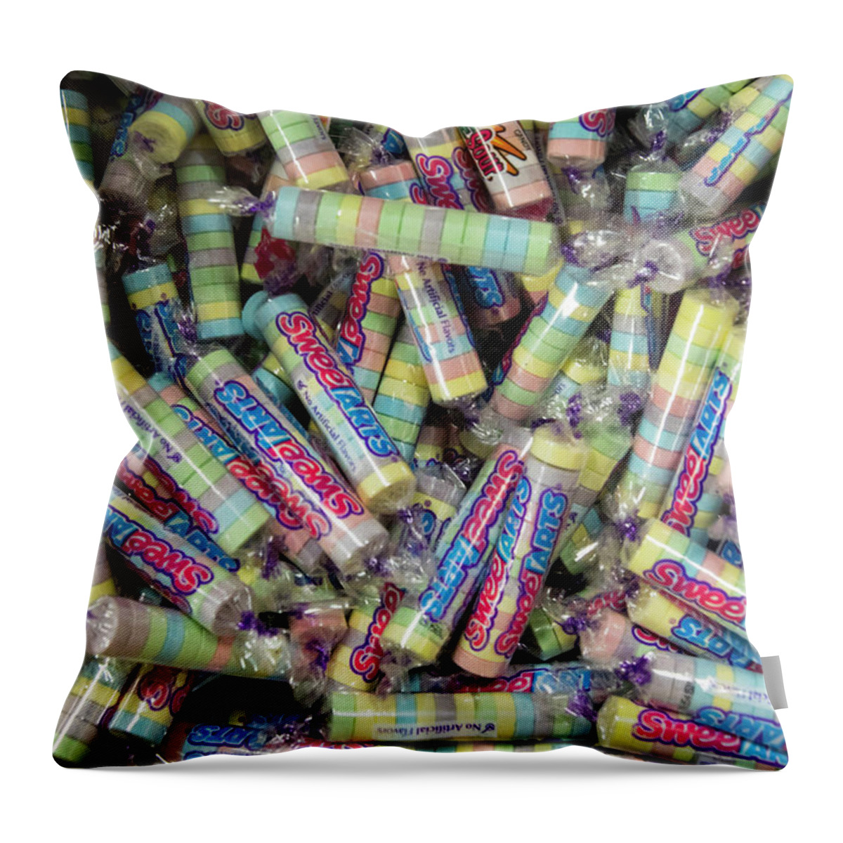 Candies Throw Pillow featuring the photograph VIntage Sweet Tarts candies by Karen Foley