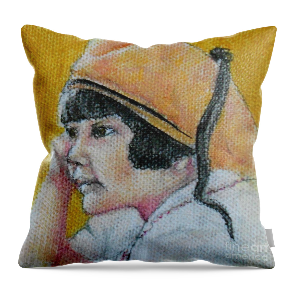 Little Girl Throw Pillow featuring the pastel Vintage Sweetheart by Jayne Somogy