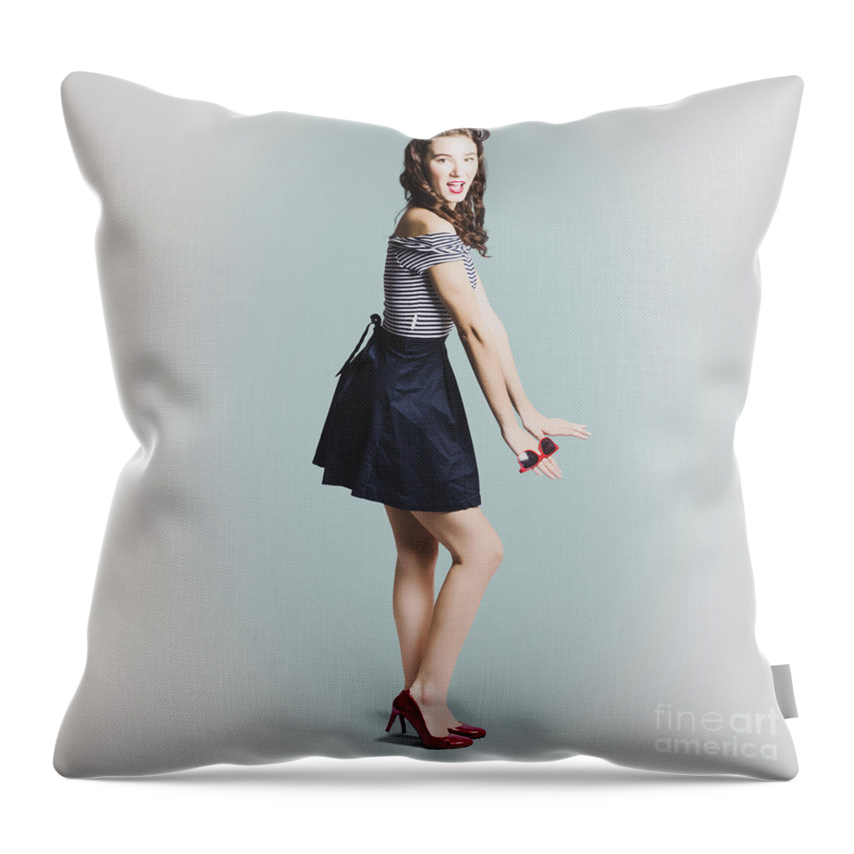Girl Throw Pillow featuring the photograph Vintage toned pinup portrait by Jorgo Photography