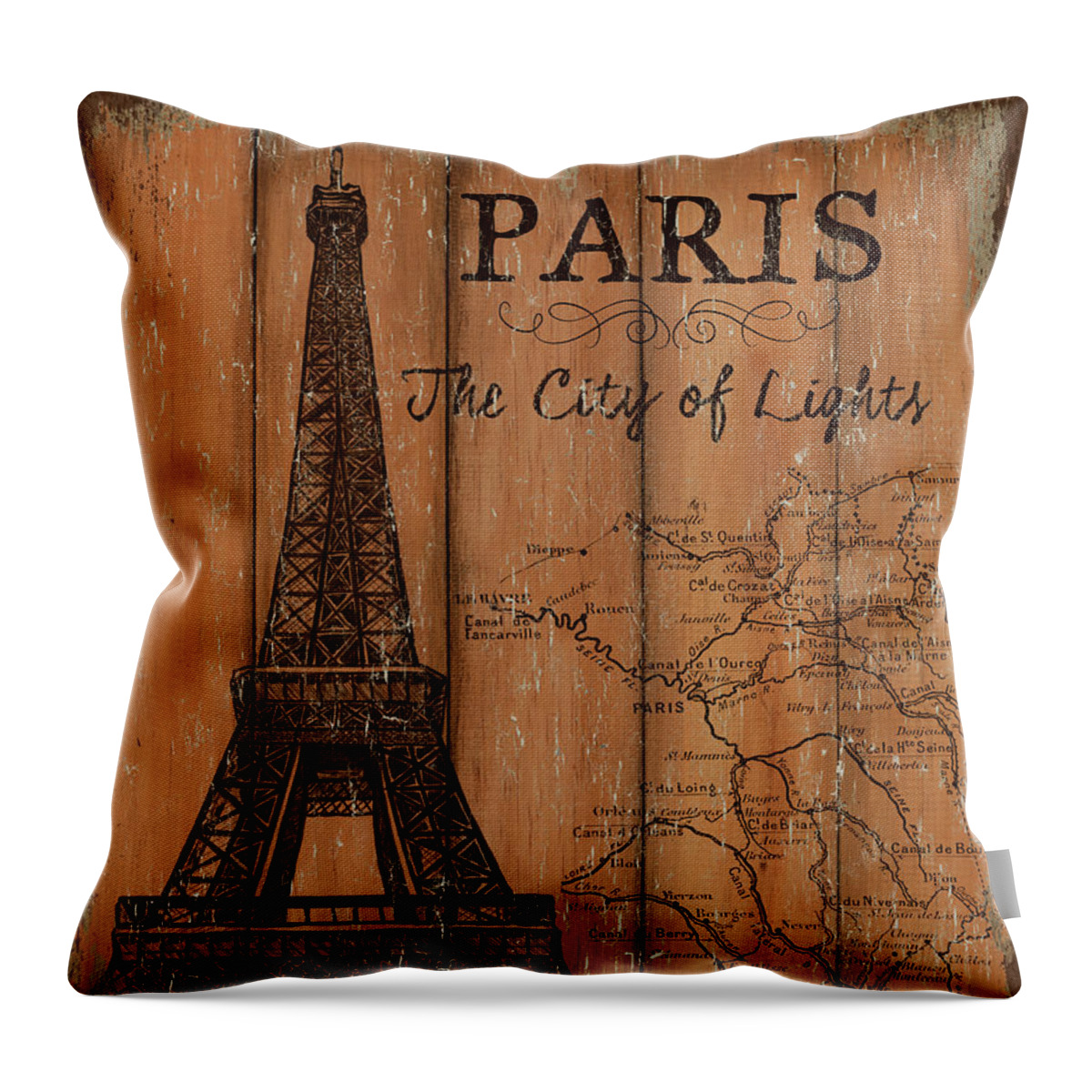 Paris Throw Pillow featuring the painting Vintage Travel Paris by Debbie DeWitt