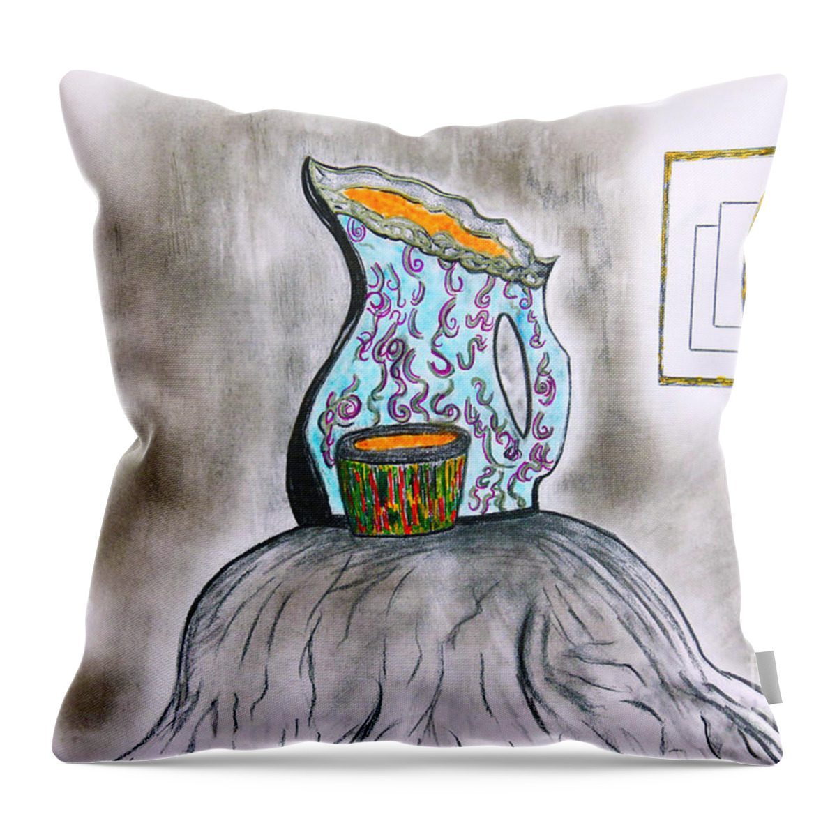 Vase Throw Pillow featuring the drawing Vintage Vibe by Mary Zimmerman