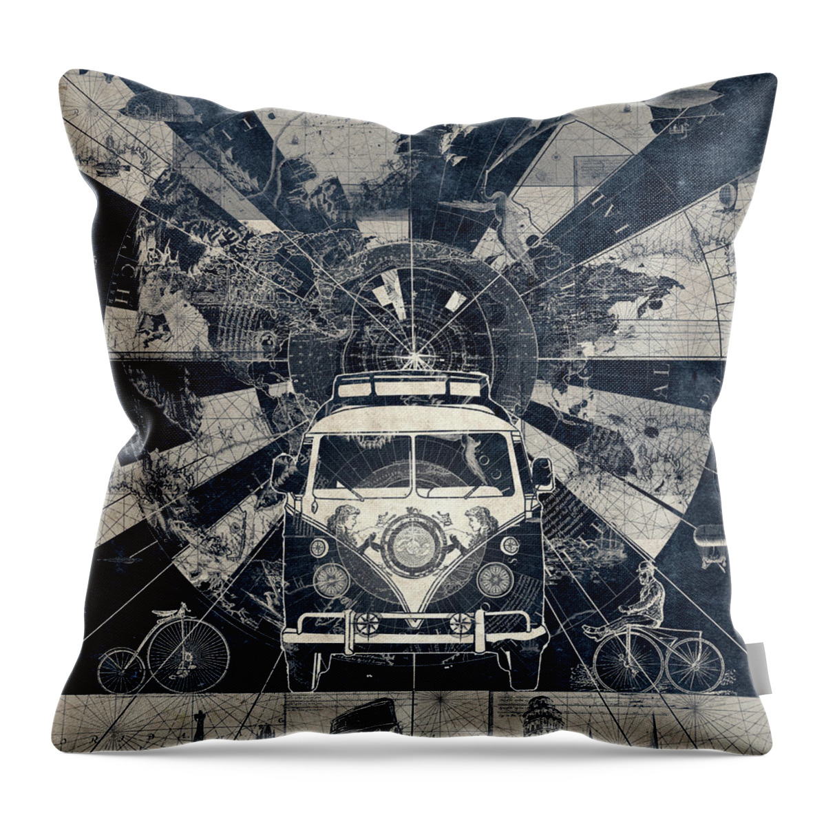 Maps Throw Pillow featuring the digital art Vintage Voyager 2 by Bekim M
