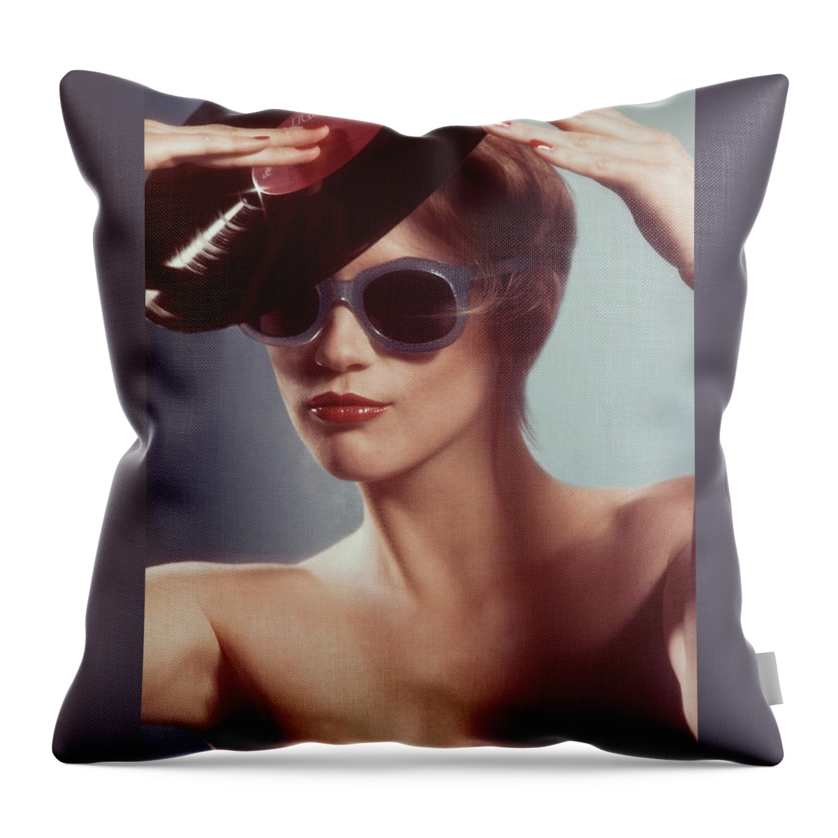 Vinyl Throw Pillow featuring the photograph Vinyl Record Hat 1983 by Steve Ladner