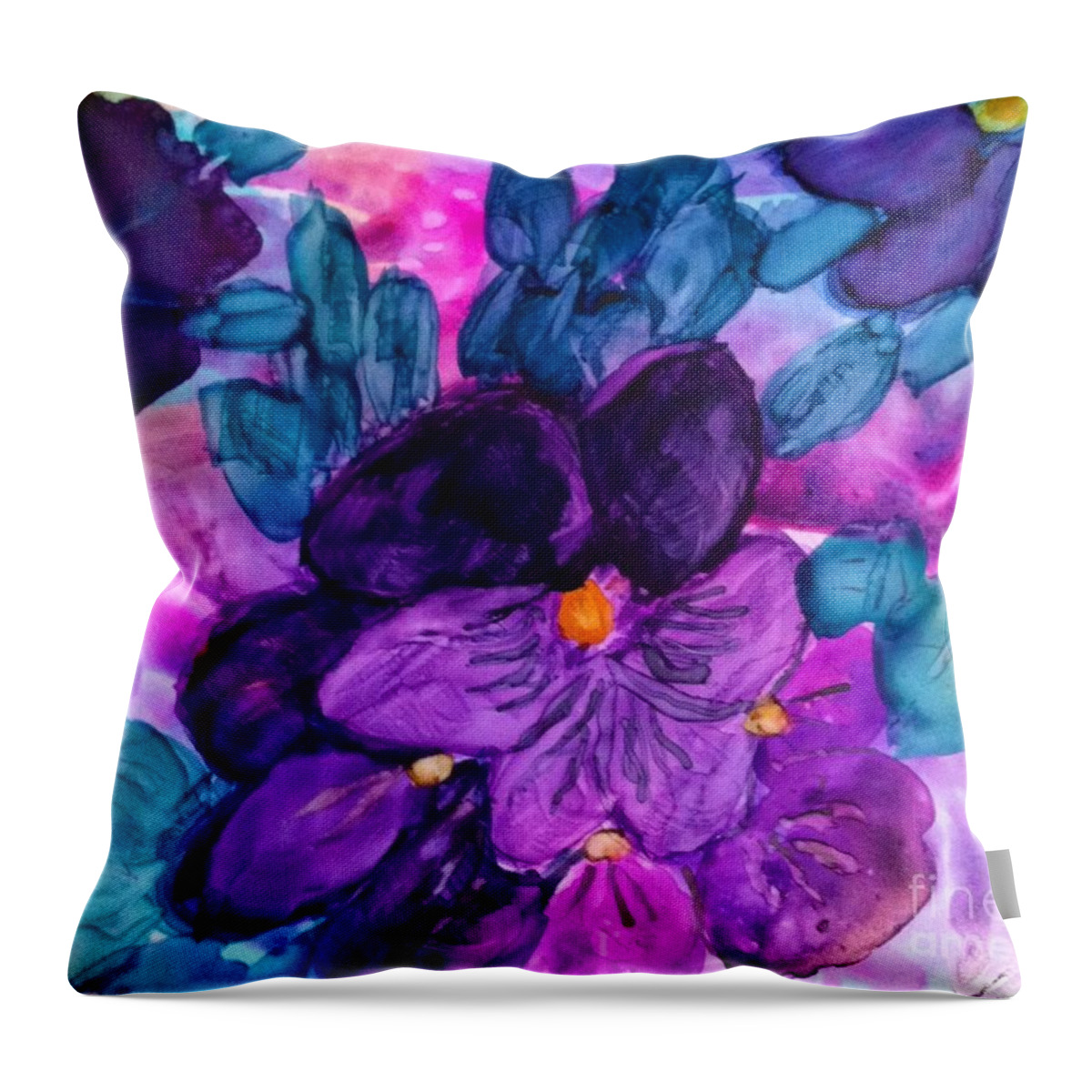 Flower Throw Pillow featuring the painting Violet Fantasy by Eunice Warfel