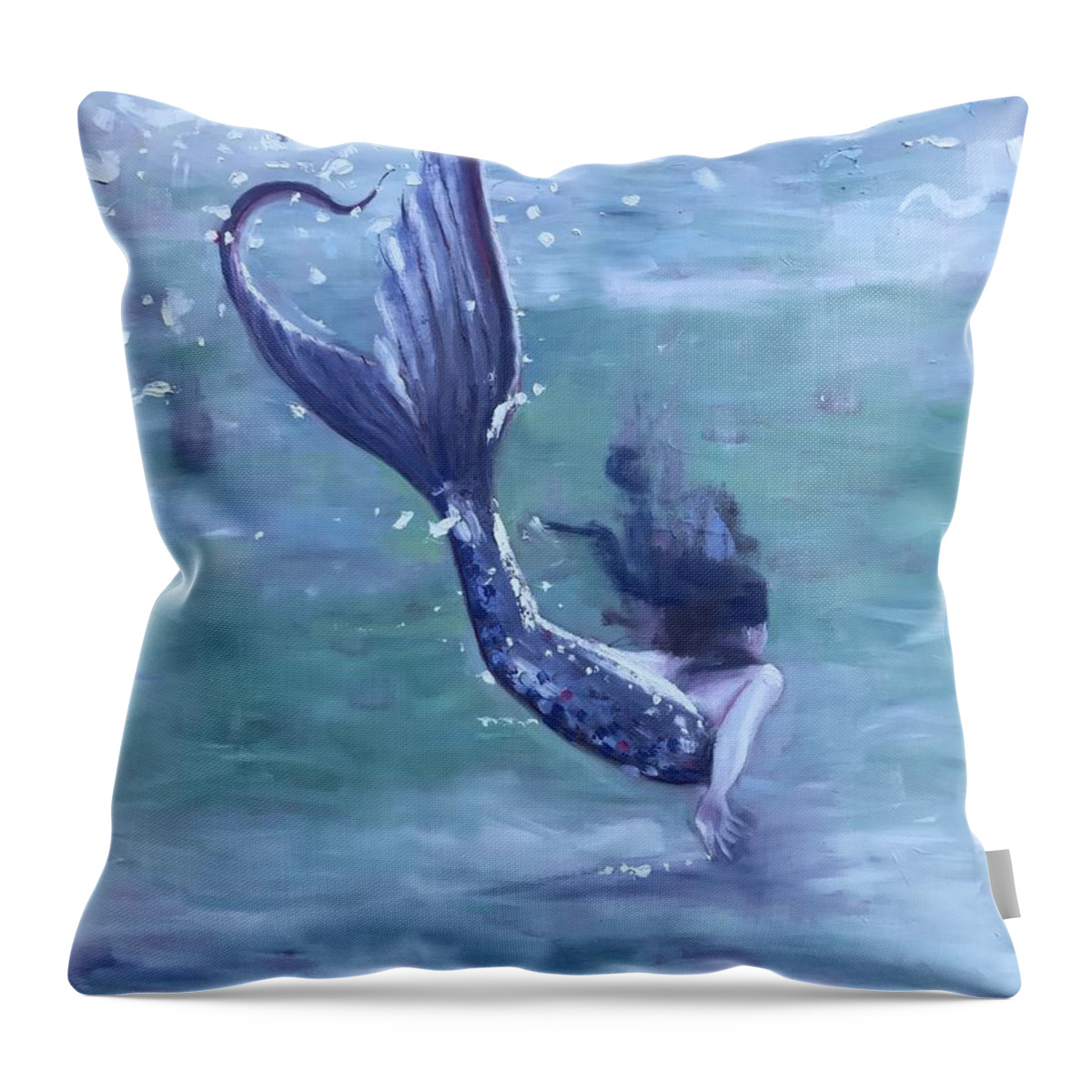 Mermaid Throw Pillow featuring the painting Violet by Maggii Sarfaty