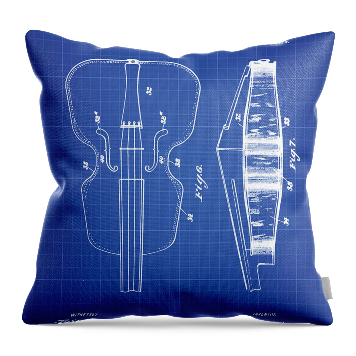 Violin Throw Pillow featuring the photograph Violin Patent 1916 Blueprint by Digital Reproduction