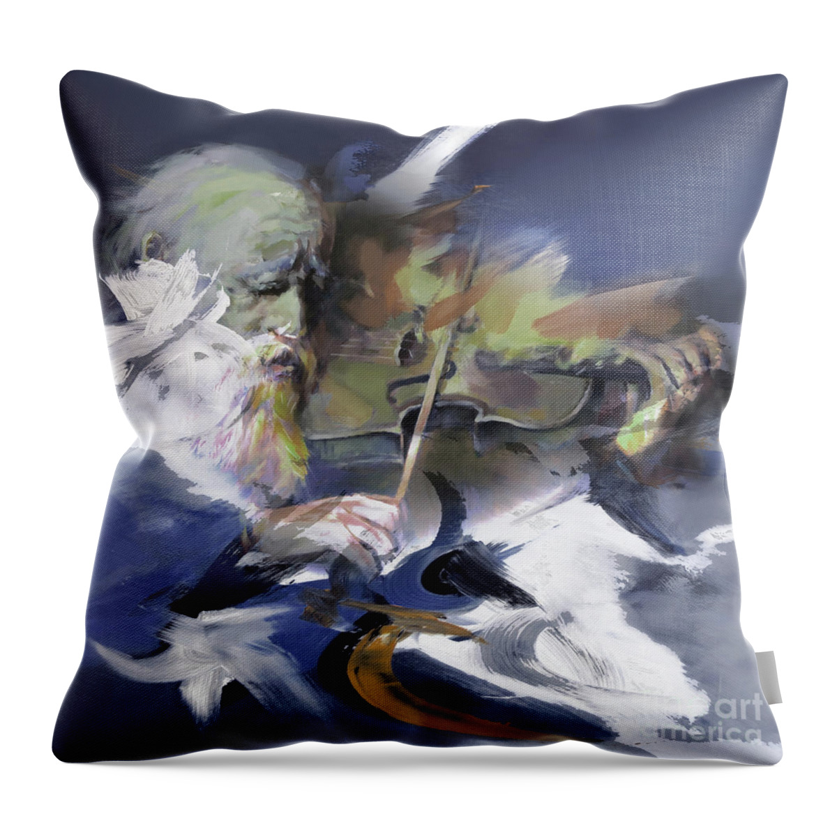 Violin Throw Pillow featuring the painting Violinist 01 by Gull G