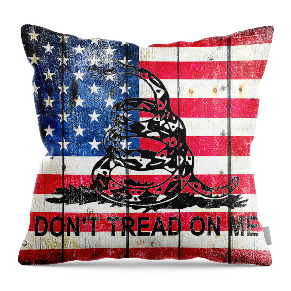 Snake Throw Pillow featuring the digital art Viper on American Flag on Old Wood Planks by M L C