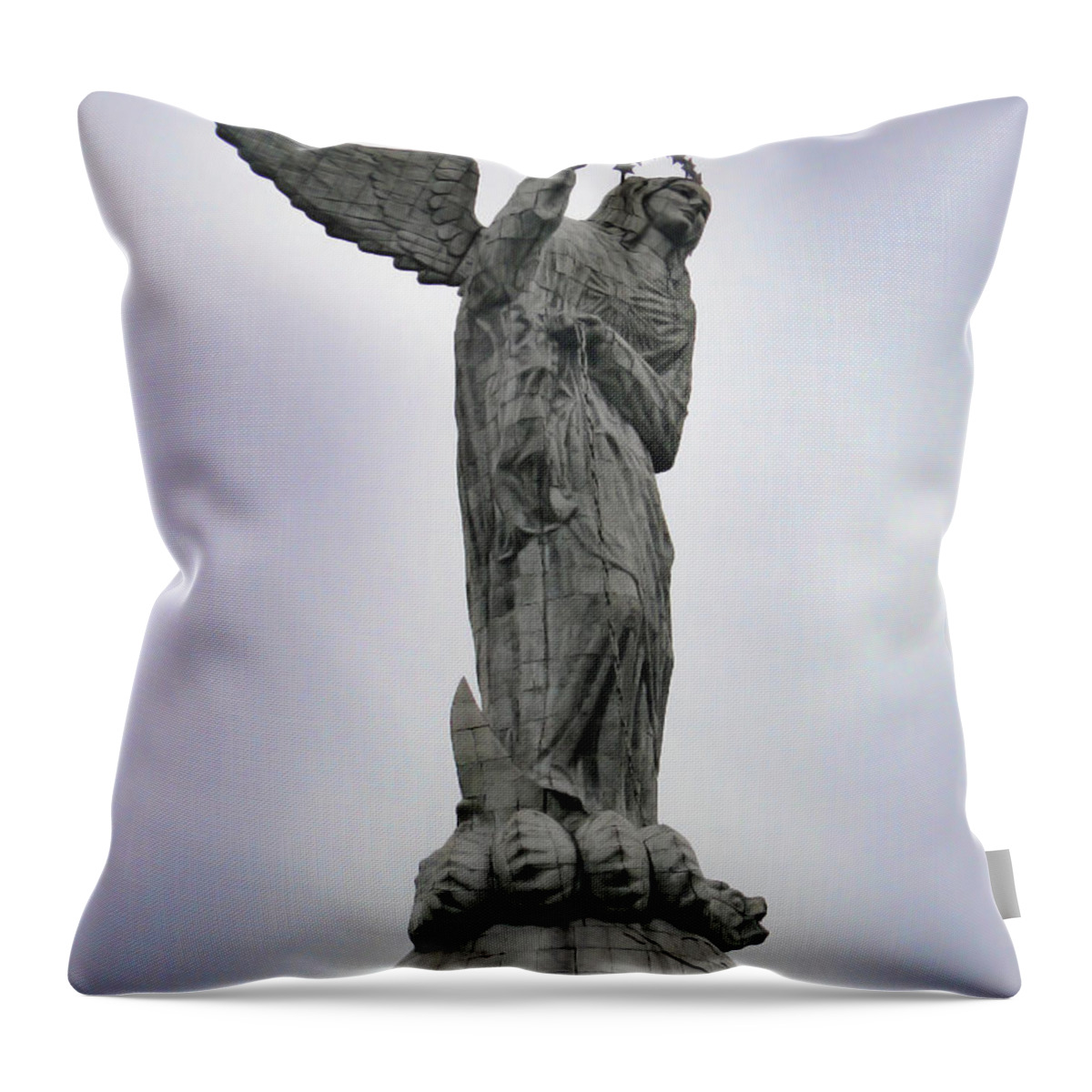 Virgen Throw Pillow featuring the photograph Virgen De El Panecillo - Quito Ecuador by Al Bourassa