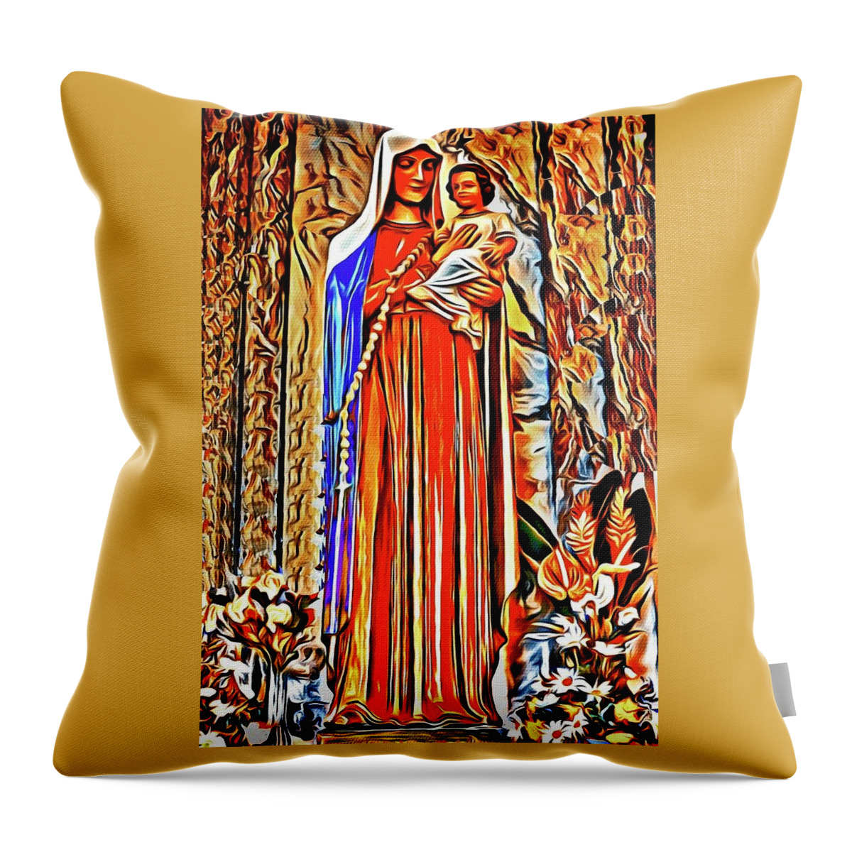 Virgin Mary And Baby Jesus Throw Pillow featuring the painting Virgin and Child by Joan Reese