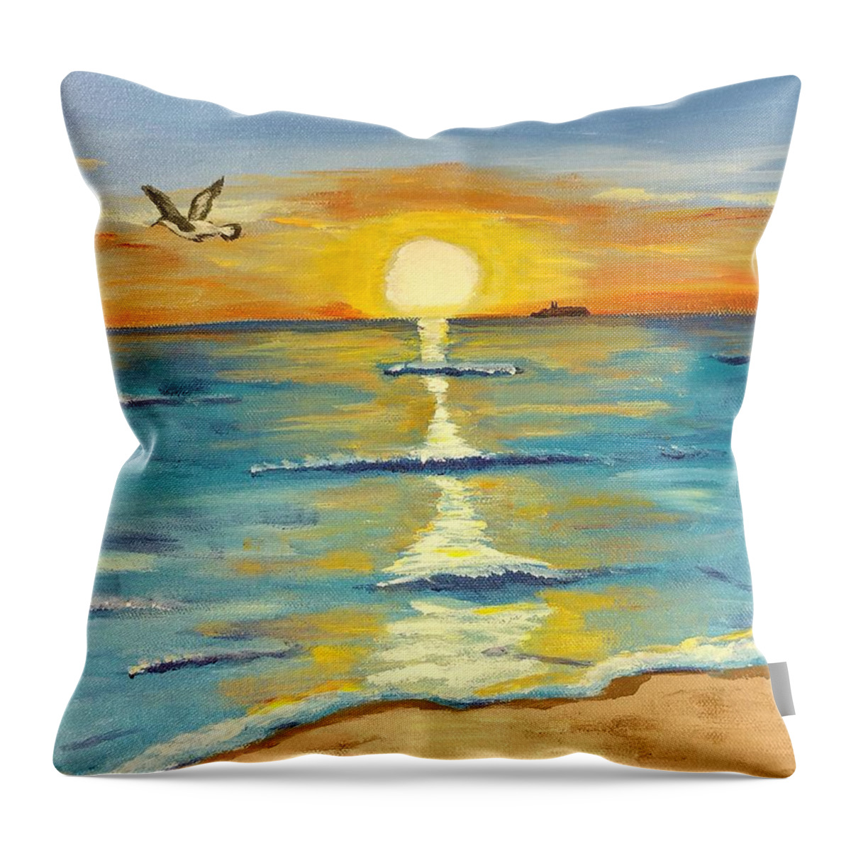Ocean Throw Pillow featuring the painting Virginia Beach Sunrise by Nancy Sisco