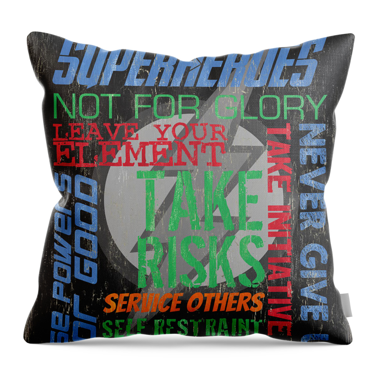 Superhero Throw Pillow featuring the painting Virtues of Superheroes by Debbie DeWitt
