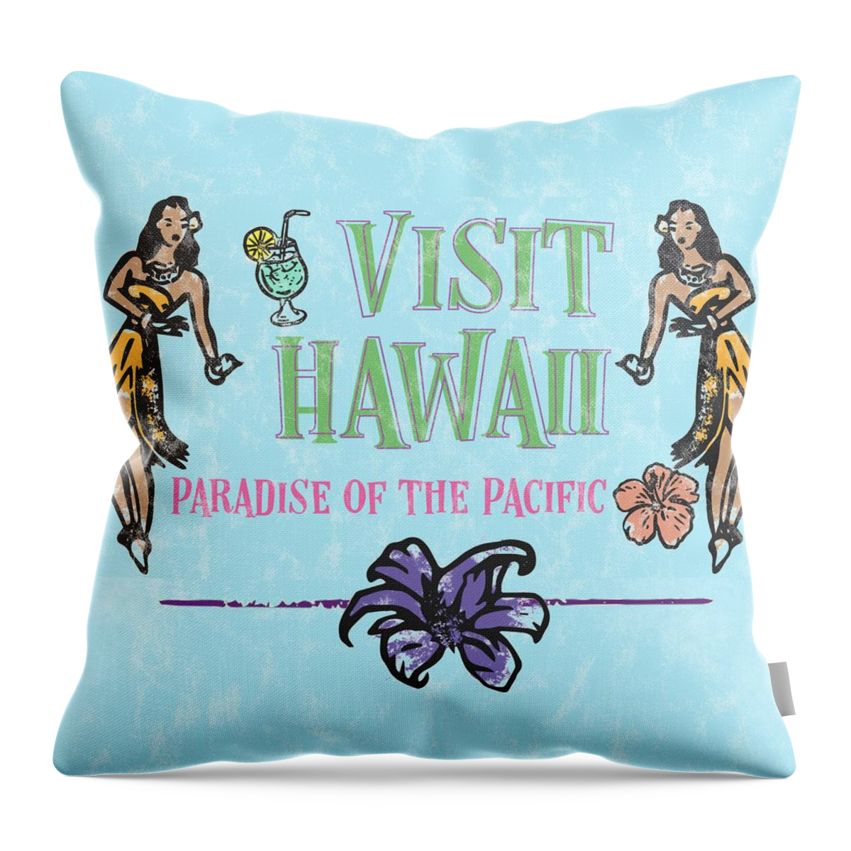 Hawaii Throw Pillow featuring the painting Visit Hawaii by Little Bunny Sunshine