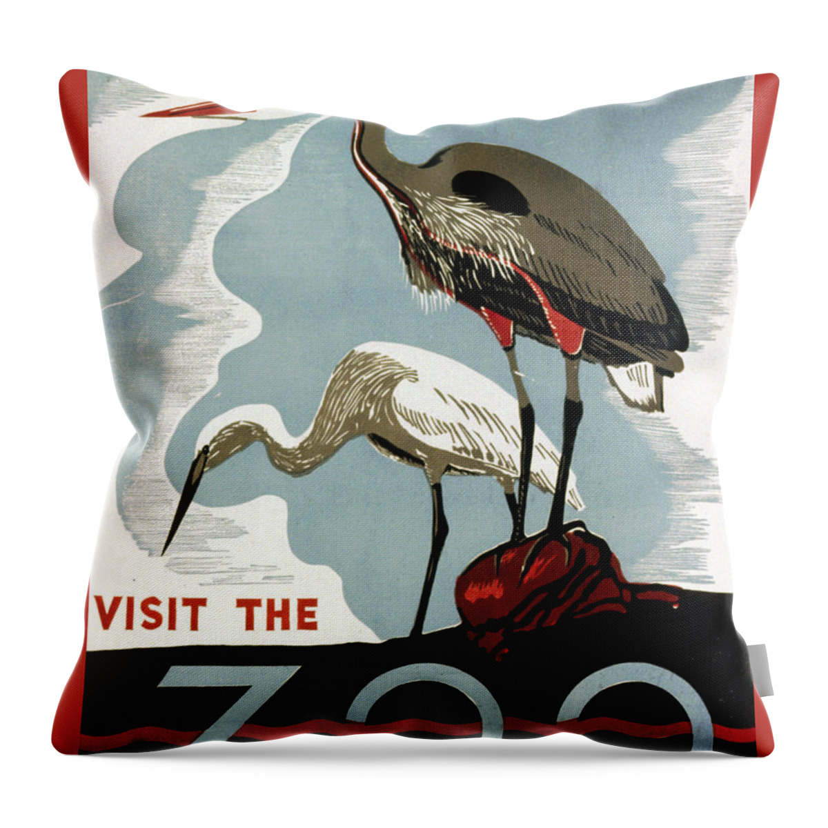 Visit The Zoo Egrets Throw Pillow featuring the digital art Visit The Zoo Egrets by Unknow