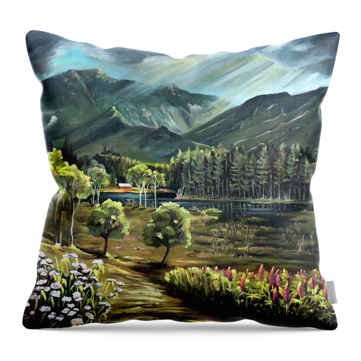 Cannon Mountain Throw Pillow featuring the painting Vista View of Cannon Mountain by Nancy Griswold