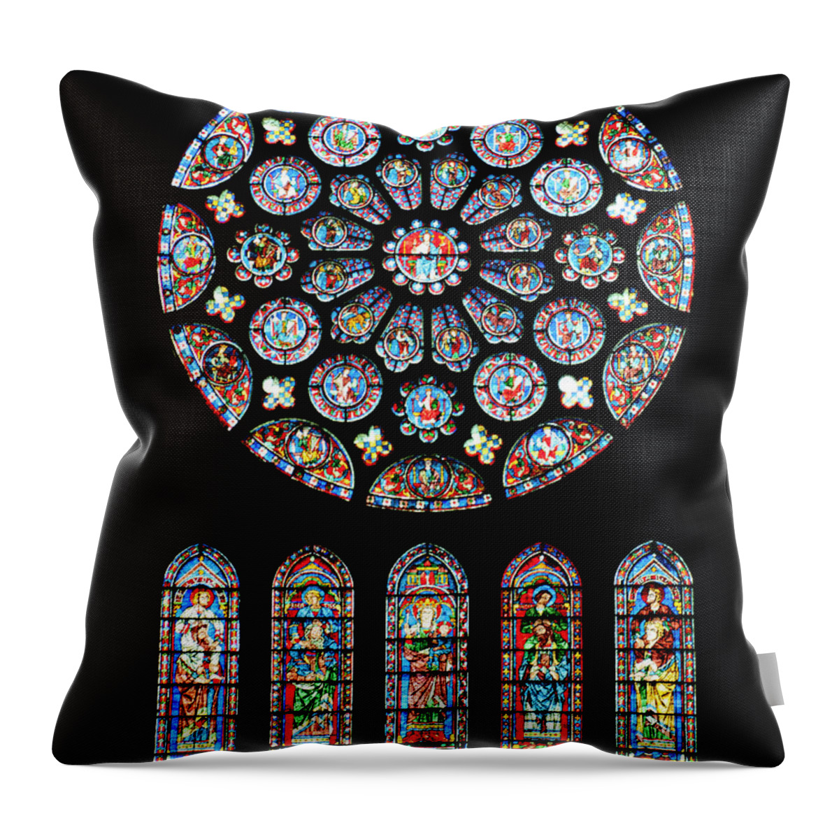 Vitraux Throw Pillow featuring the photograph Vitraux - Cathedrale de Chartres - France by Jean-Pierre Ducondi
