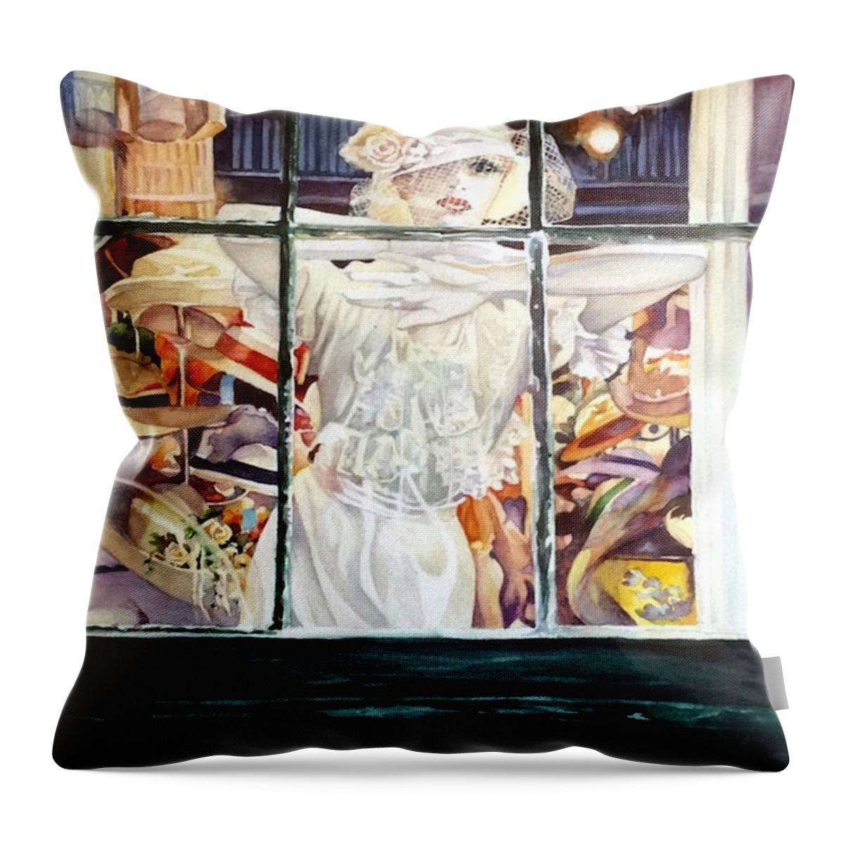 Girl Throw Pillow featuring the painting Vitrine - New Orleans - USA by Francoise Chauray