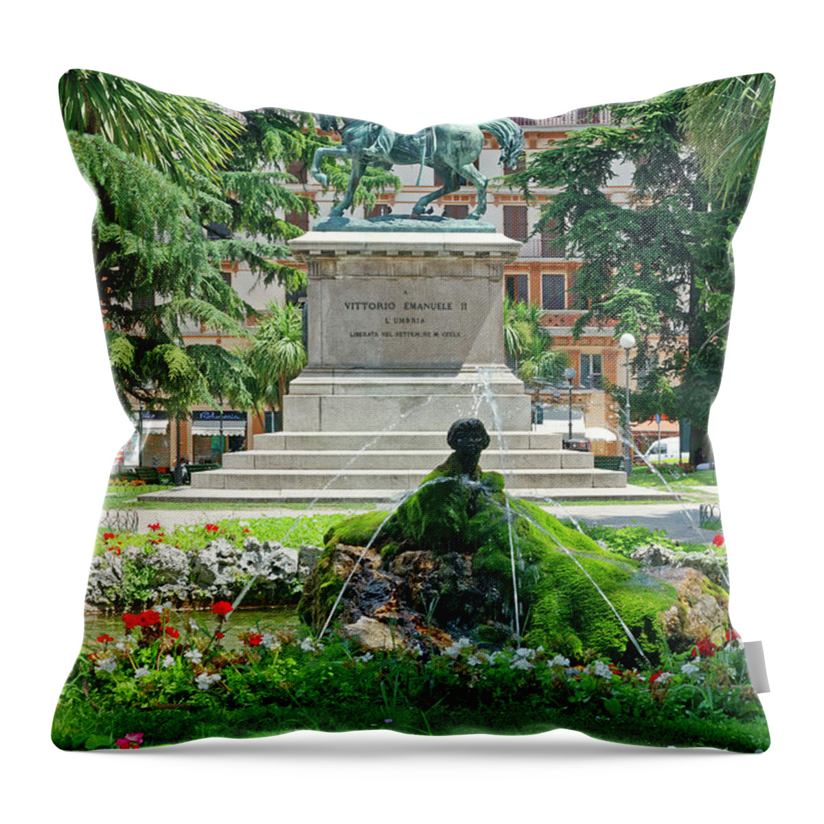 Bronze Equestrian Statue Throw Pillow featuring the photograph Vittorio Emanuele II Statue by Sally Weigand