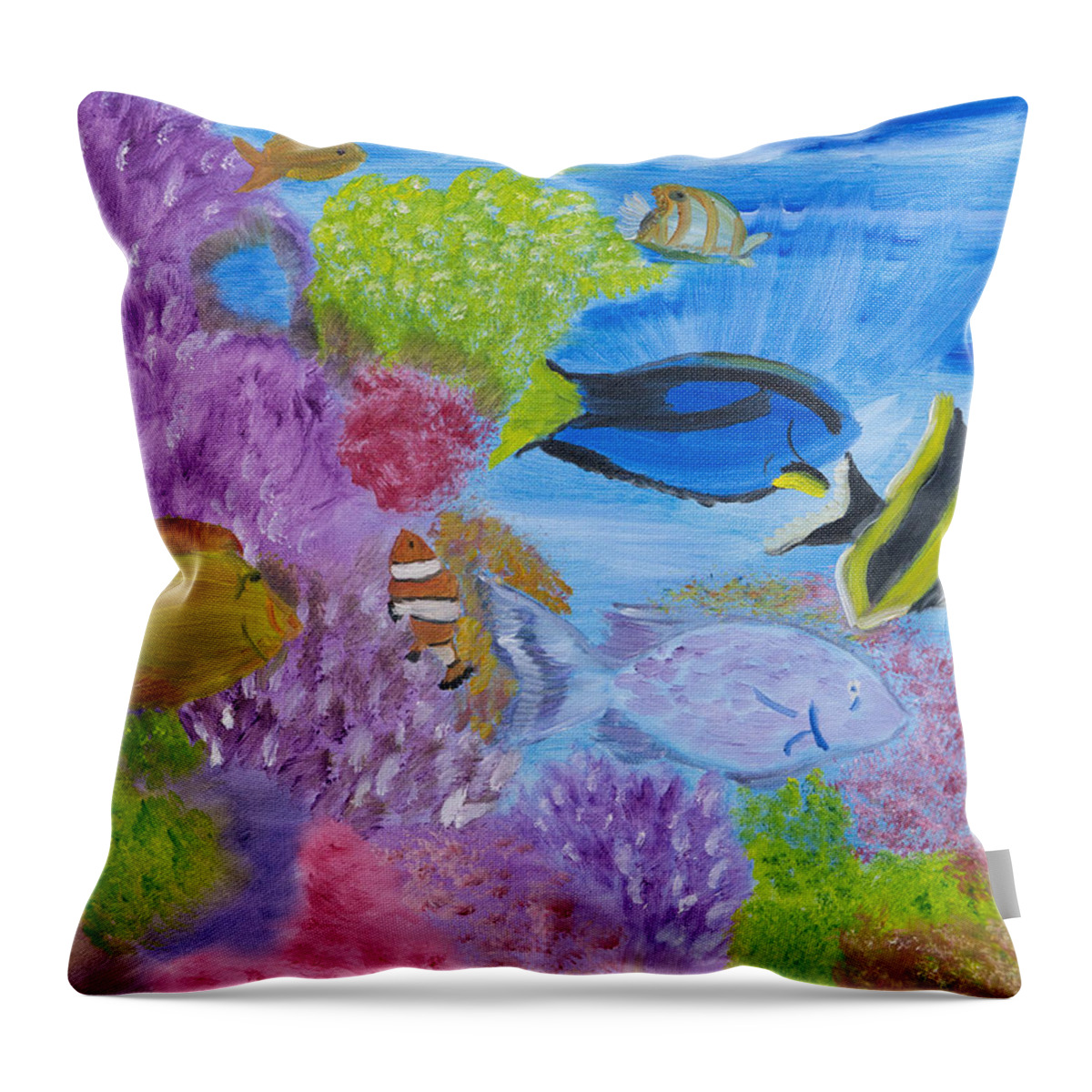 Coral Reef Throw Pillow featuring the painting Corals Calling by Meryl Goudey