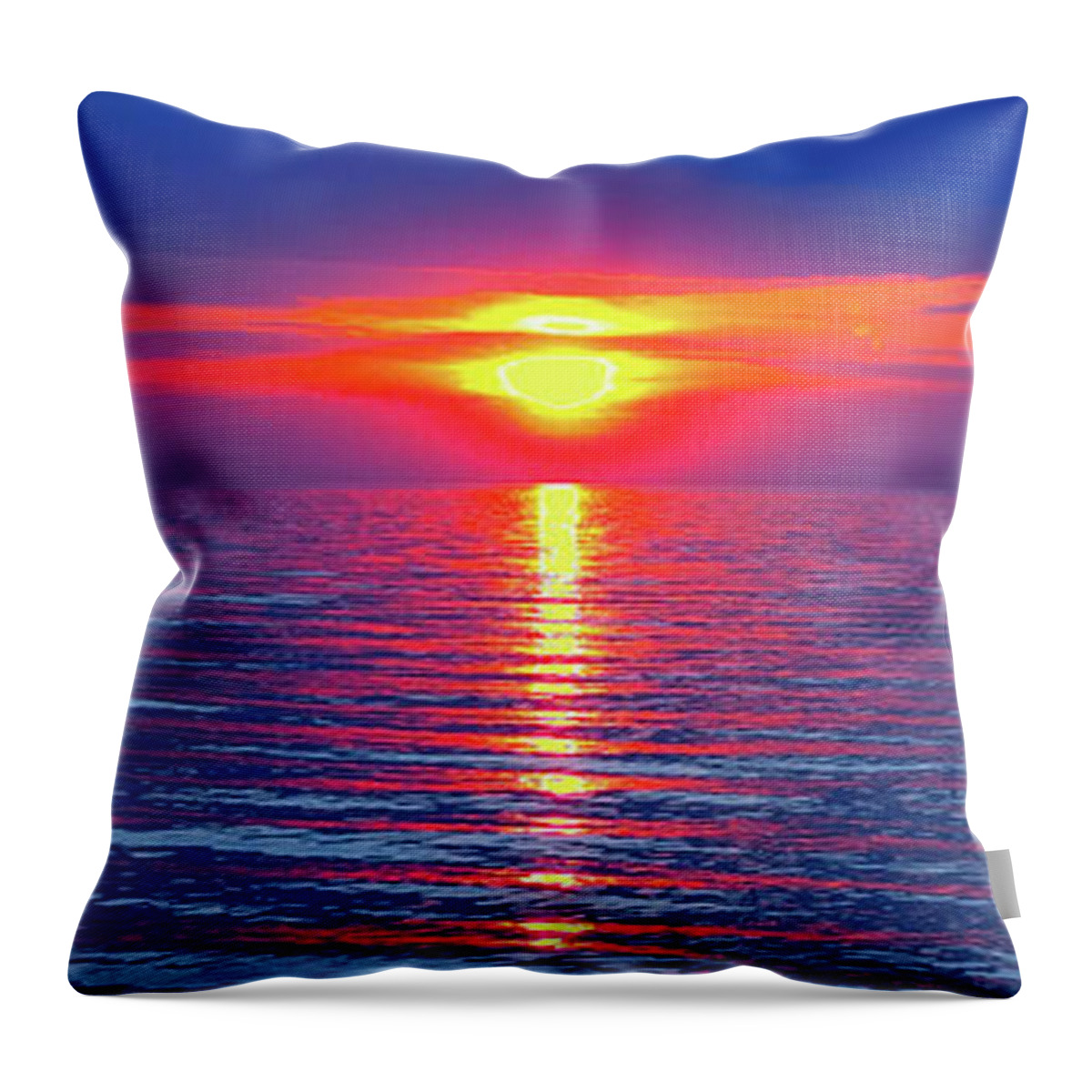 Sunset Throw Pillow featuring the photograph Vivid Sunset with Emerson Quote - Vertical Format by Ginny Gaura