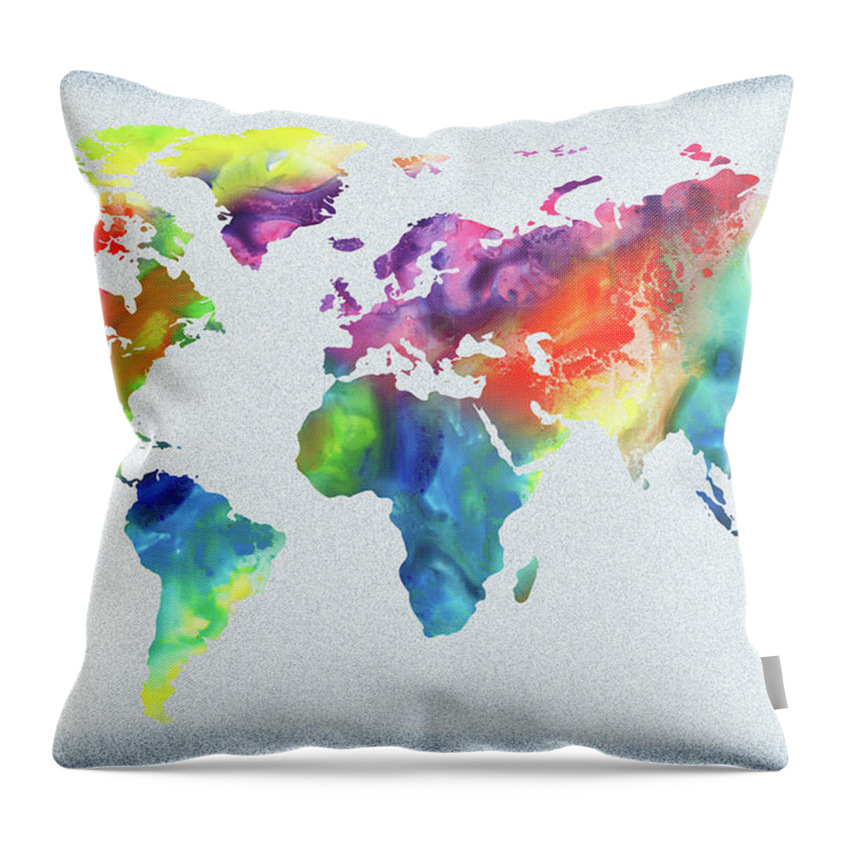 World Throw Pillow featuring the painting Vivid Watercolor Map Of The World by Irina Sztukowski