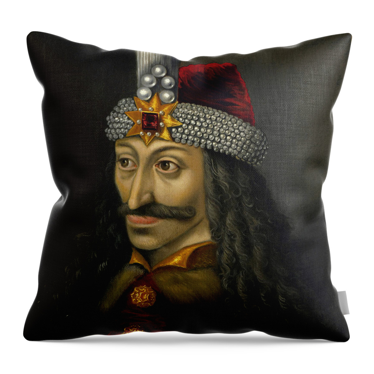 Vlad Dracula Throw Pillow featuring the painting Vlad the Impaler Portrait by War Is Hell Store