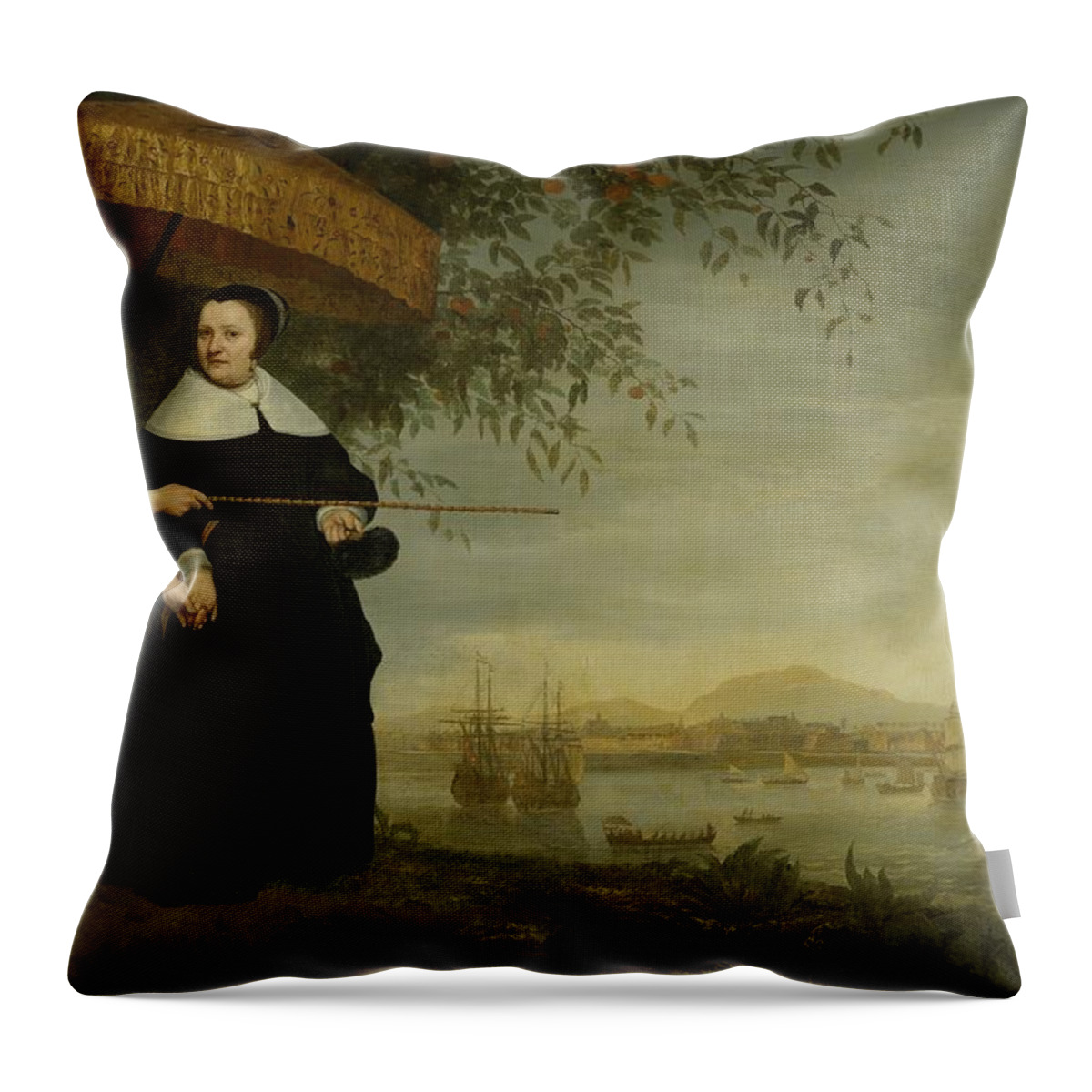 Aelbert Cuyp Throw Pillow featuring the painting VOC Senior Merchant by Vincent Monozlay