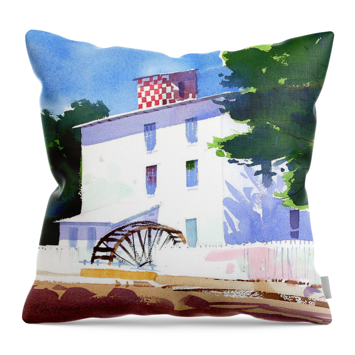 Volant Throw Pillow featuring the painting Volant Mills by Lee Klingenberg