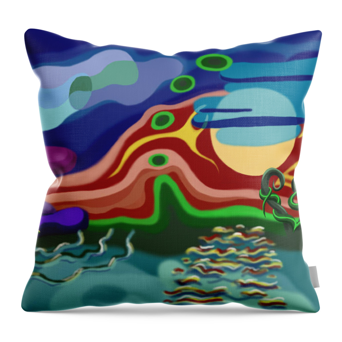 Psychedelic Throw Pillow featuring the painting Volcano lake by ThomasE Jensen