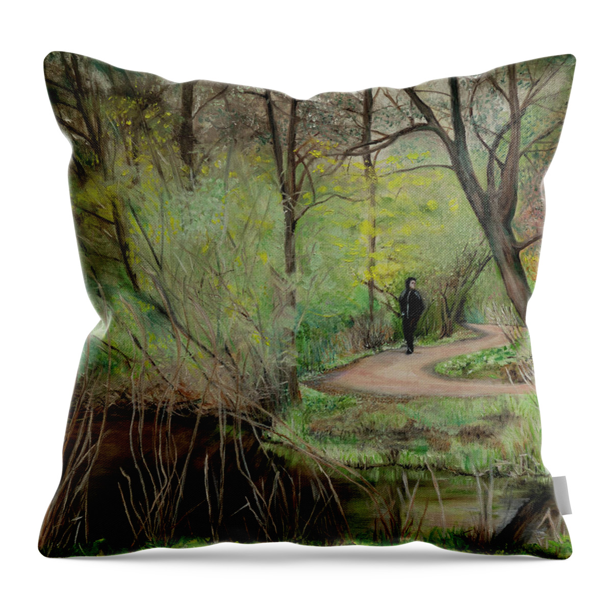 Inspiration Landscape Throw Pillow featuring the painting Vondelpark, Amsterdam by Kathy Knopp