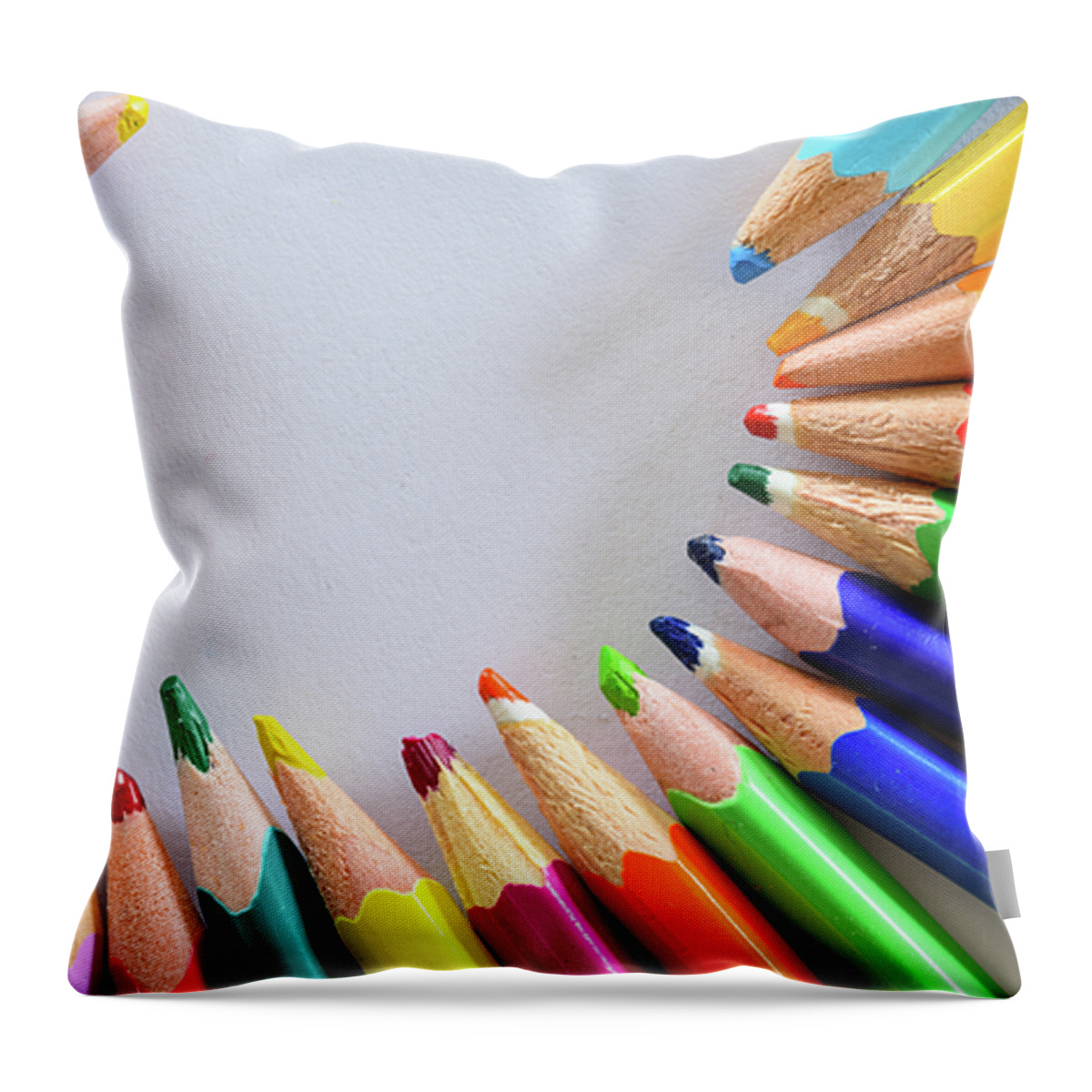Background Throw Pillow featuring the photograph Vortex of colored pencils by Nicola Simeoni