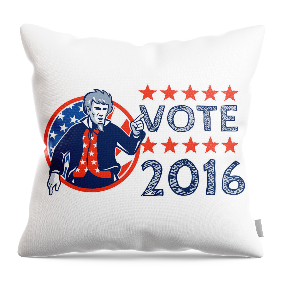 Vote 2016 Throw Pillow featuring the digital art Vote 2016 Uncle Sam Pointing Circle Retro by Aloysius Patrimonio