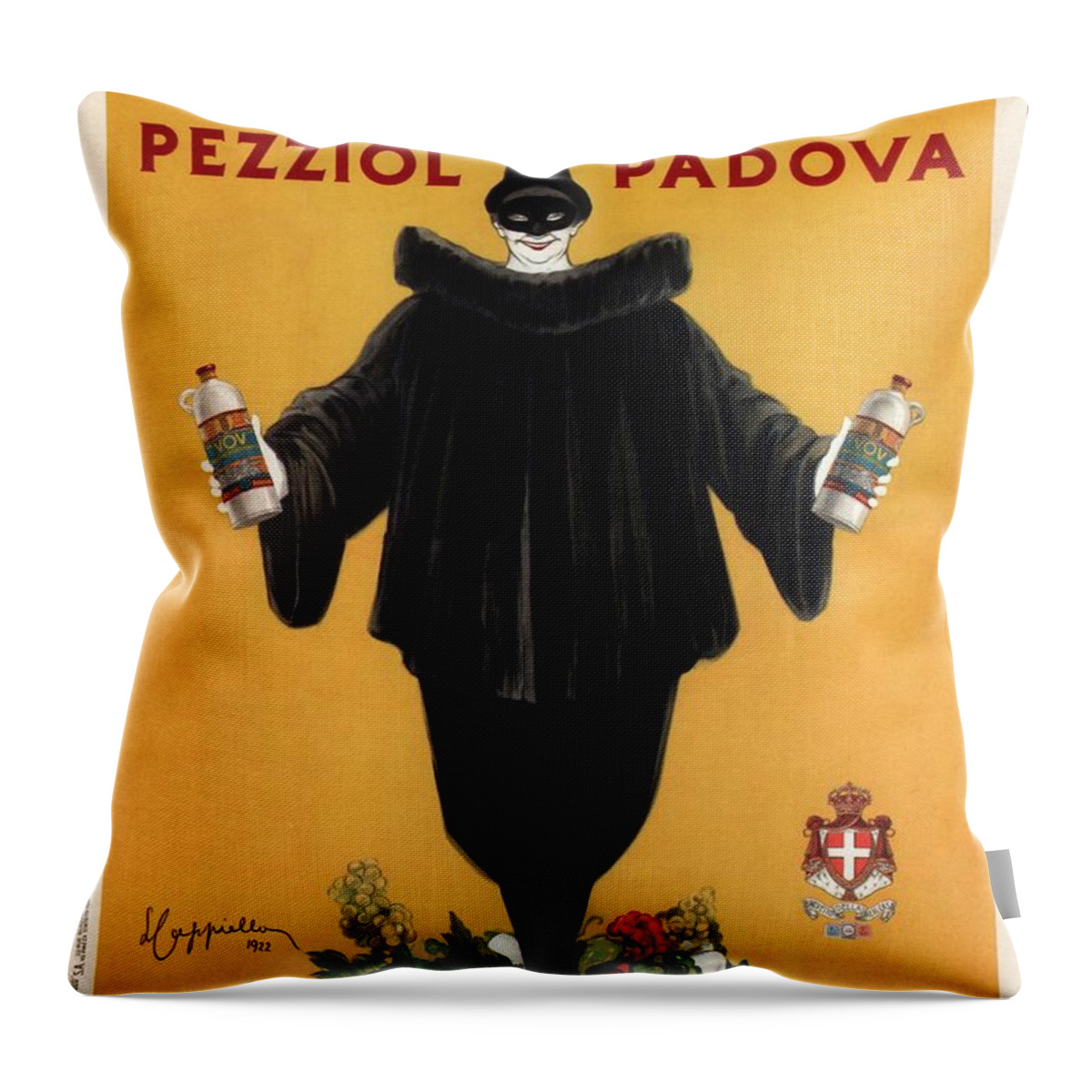 Vintage Throw Pillow featuring the mixed media Vov Pezziol - Italian Liquer - Padova, Italy - Vintage Advertising Poster by Studio Grafiikka